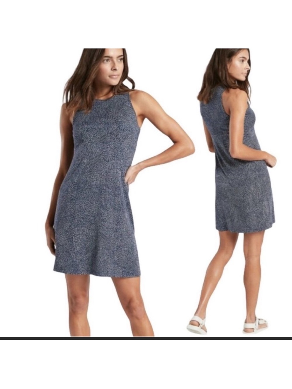 Athleta Santorini High Neck Navy Print Mini Dress